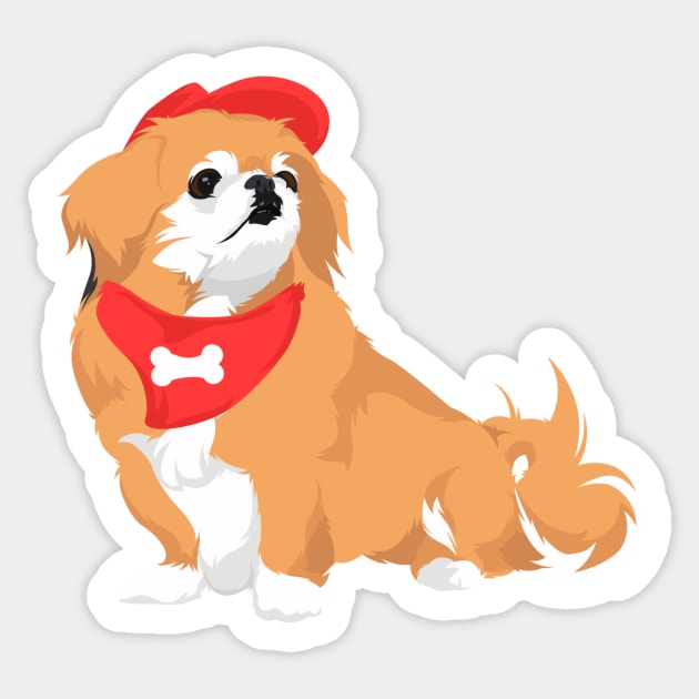 Cute Pekingese with Red Hat and Bone Bandana Dog T-Shirt for Dog Lovers Sticker by riin92